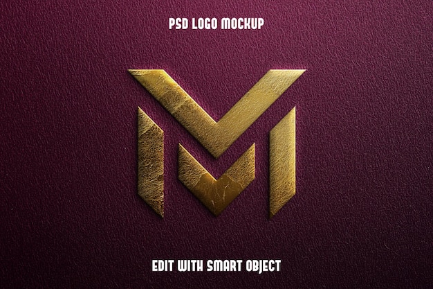Mockup de logotipo dourado 3D em fundo de couro