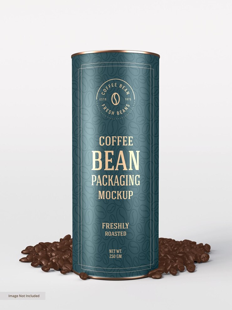 PSD mockup de marca de lata de grão de café de metal brilhante