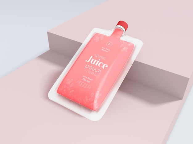 Mockup de marca de pacote de suco com bico de plástico transparente
