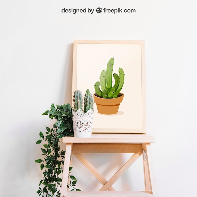 Mockup de moldura com cactus