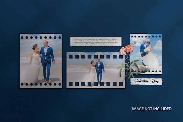 PSD mockup de moldura de foto do dia dos namorados com arquivo psd de renderização em 3d de papel