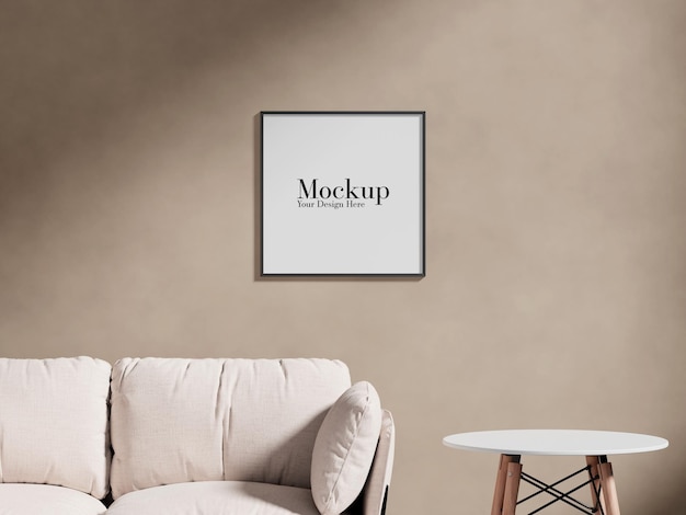 Mockup de moldura de foto parede marrom no interior minimalista