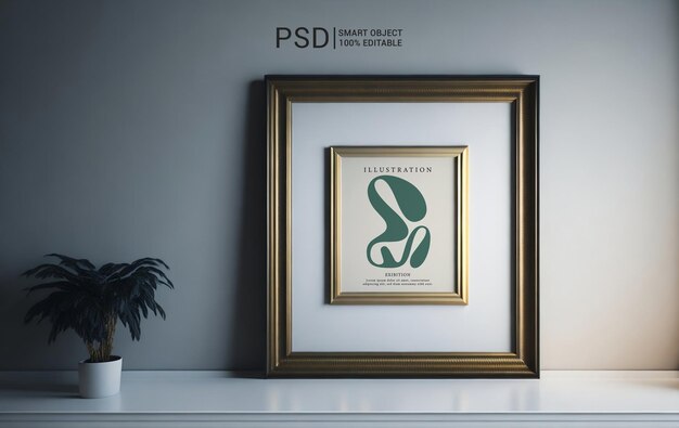 Mockup de moldura PSD dourado e branco com vaso de flores