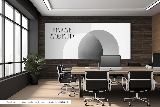 Mockup de molduras de escritório mockup de pôster de escritório mockup de interior de espaço de trabalho office corporativo psd mockup