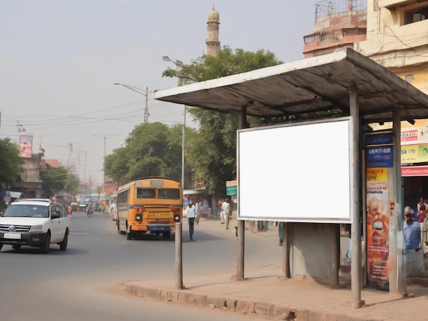 Mockup de outdoor branco perto do ponto de ônibus em jaipur, rajasthan