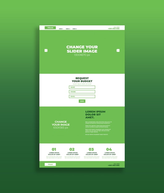 PSD mockup de página de destino verde