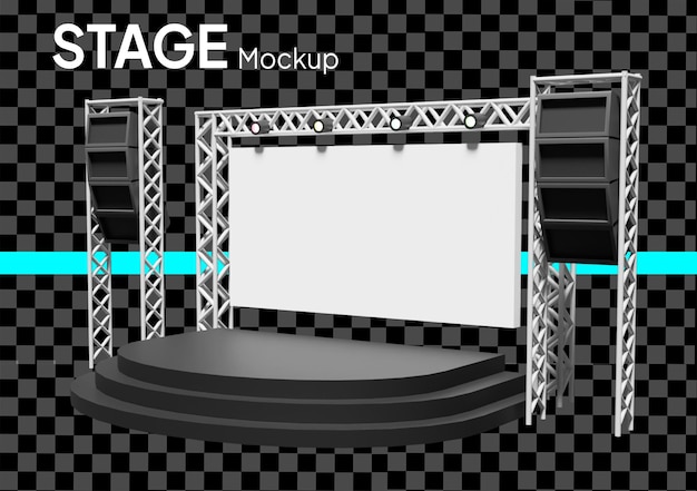 Mockup de palco 3D com tela e alto-falantes
