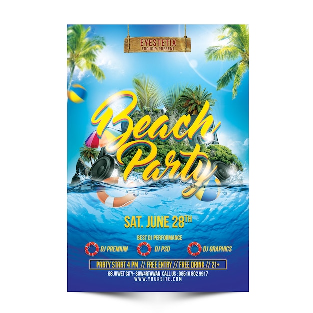 PSD mockup de panfleto de festa de praia