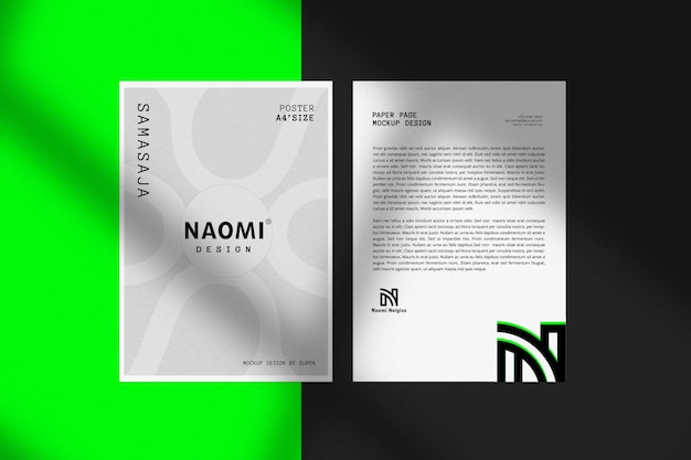 Mockup de papel de carta A4 e guia visual verde e preto