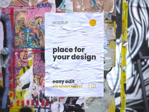 Mockup de papel vertical na parede da rua