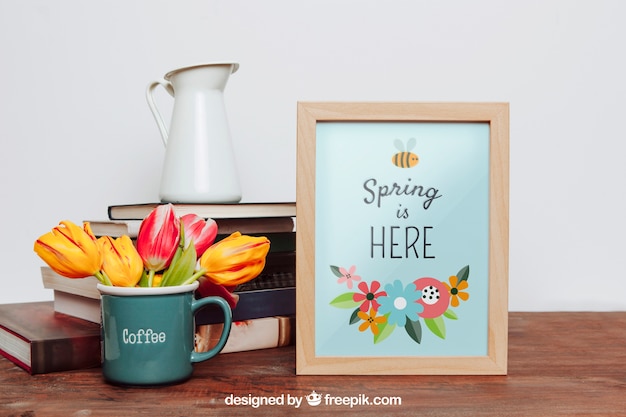 PSD mockup de primavera bonita com quadro