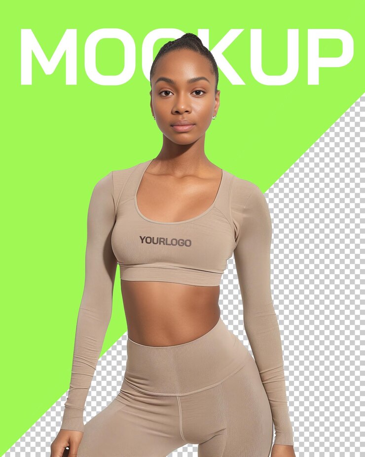 PSD mockup de roupas esportivas femininas em modelo feminino