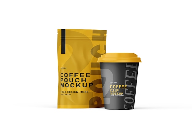 Mockup de saco de bolsa com xícara de café