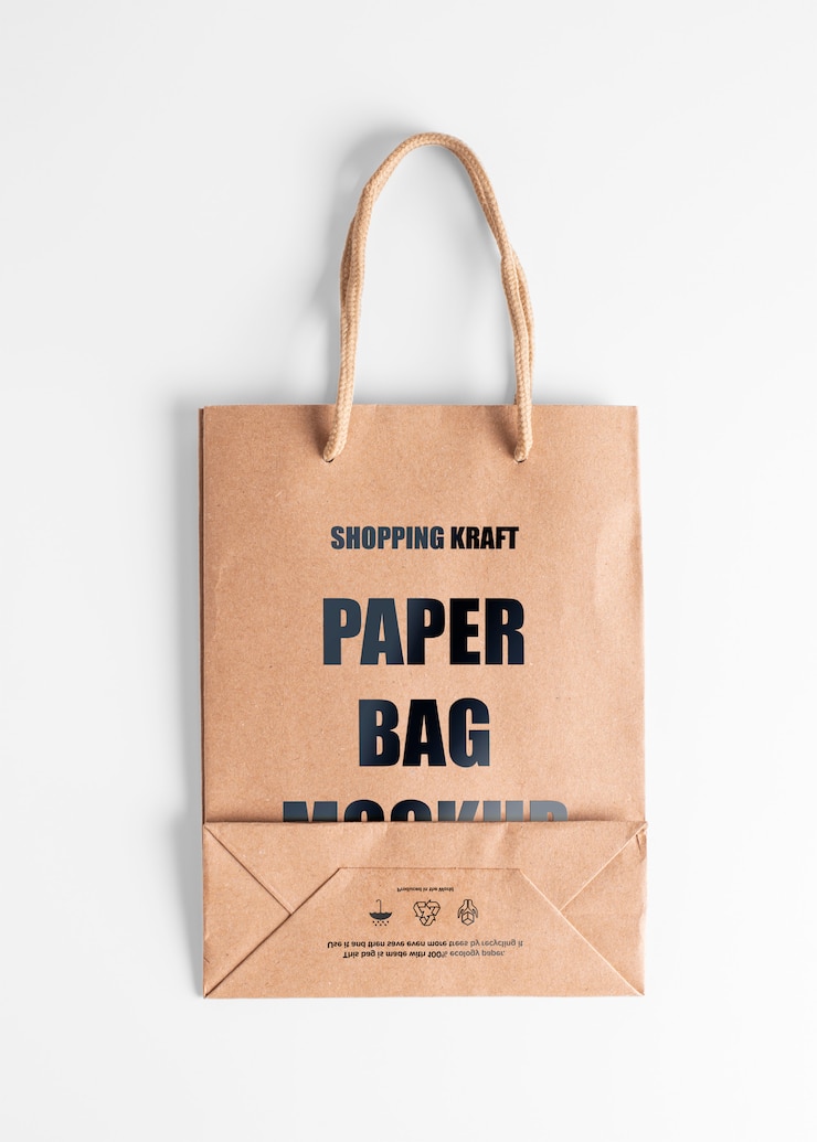 PSD mockup de saco de papel marrom. vista superior saco kraft