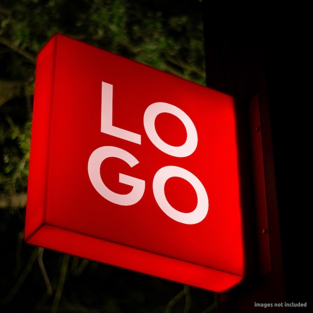 Mockup de sinal de logotipo iluminado em vermelho à noite