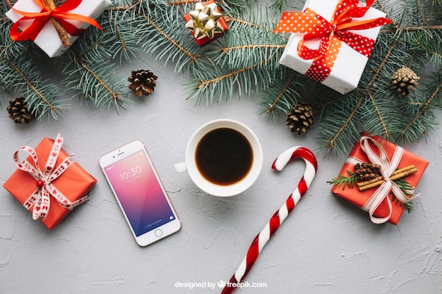 Mockup de smartphone com design de Natal