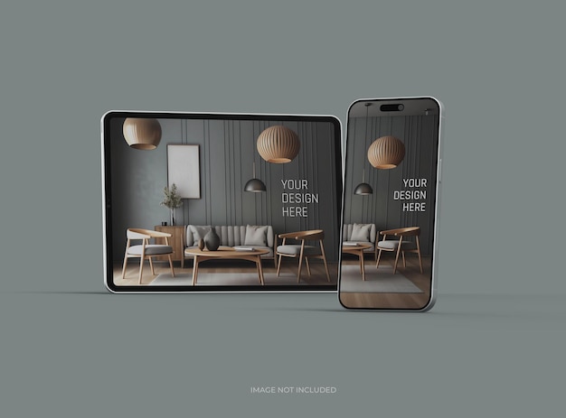 Mockup de smartphone e tablet para uiux product showcase 3d render