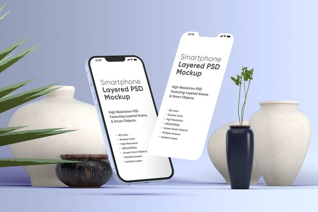 Mockup de Smartphone em camadas e ecrãs planos
