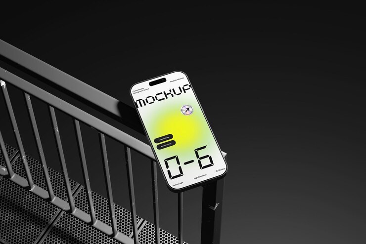 PSD mockup de smartphone em um fundo preto moderno