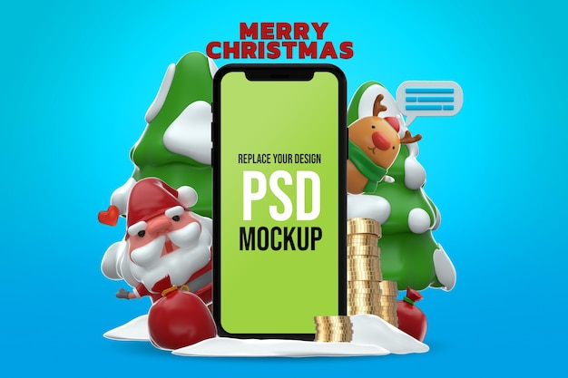 Mockup de smartphone feliz natal design renderização 3d