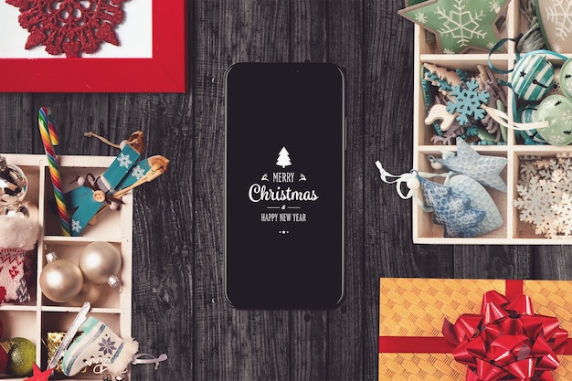 Mockup de tela de smartphone com design de natal