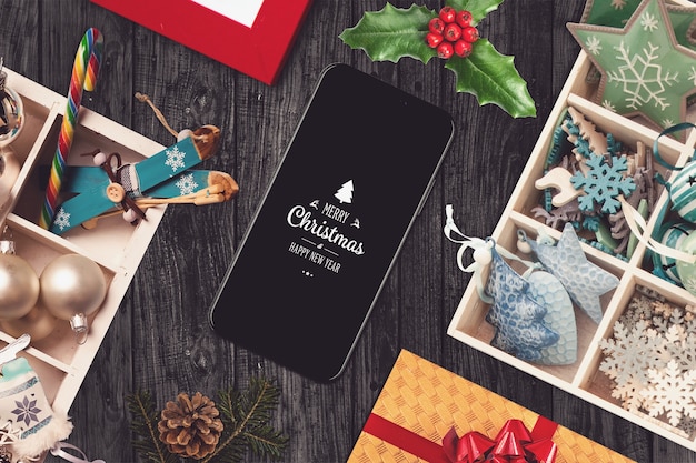 Mockup de tela de smartphone com design de natal