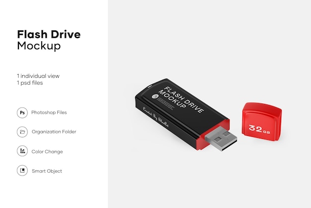 PSD mockup de unidade flash usb fosco aberto