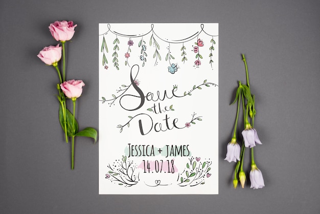 Mockup decorativo de tarjeta con rosas