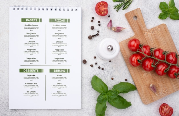Mockup del concetto di menu del ristorante