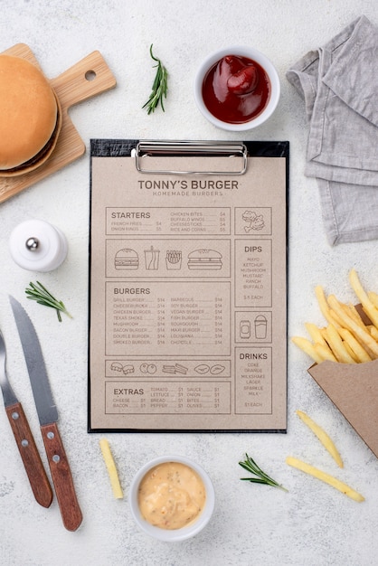 Mockup del concetto di menu del ristorante