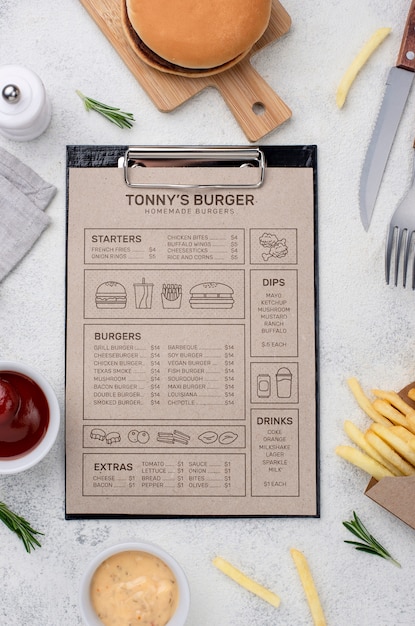 Mockup del concetto di menu del ristorante