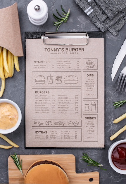 Mockup del concetto di menu del ristorante