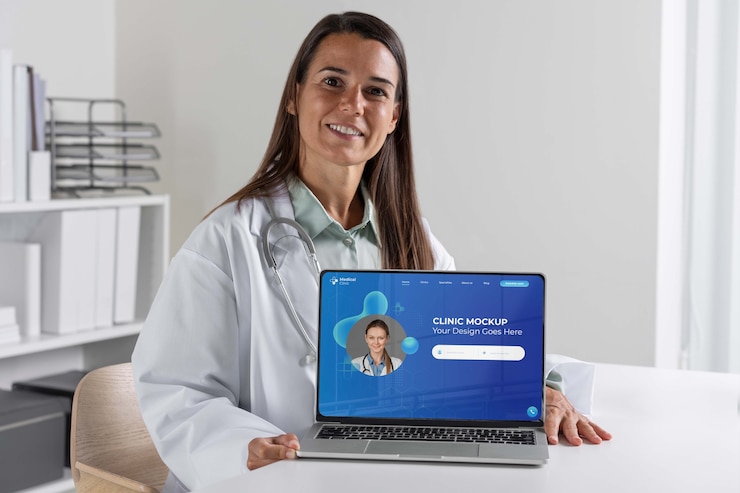 PSD mockup del dispositivo di tenuta del medico della clinica