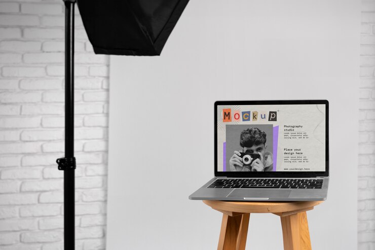 PSD mockup del dispositivo in studio fotografico