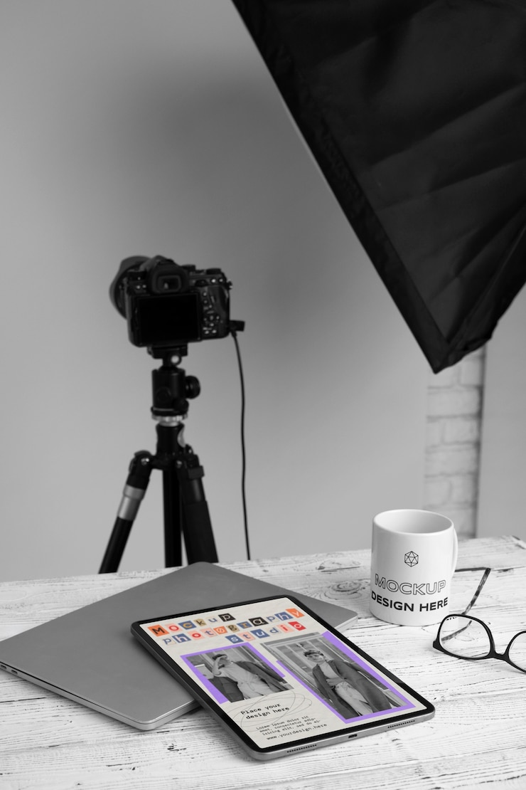 PSD mockup del dispositivo in studio fotografico