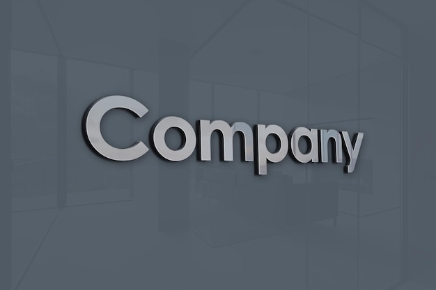 Mockup del logo 3D per la parete di vetro dell'ufficio