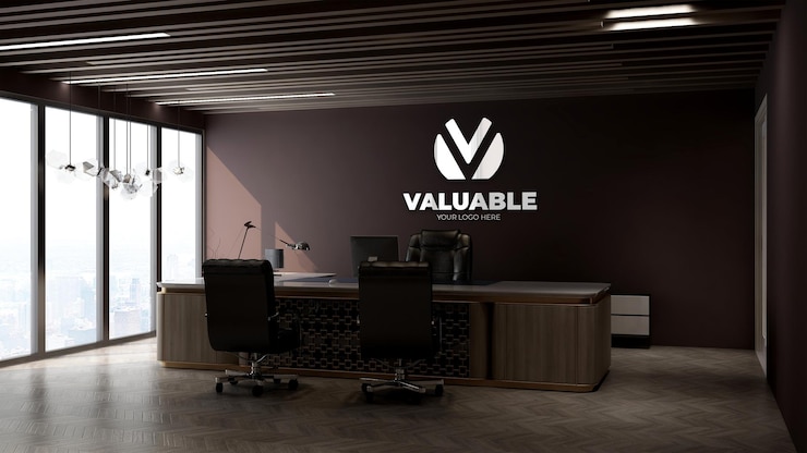 mockup del logo aziendale nella stanza del manager dell'ufficio