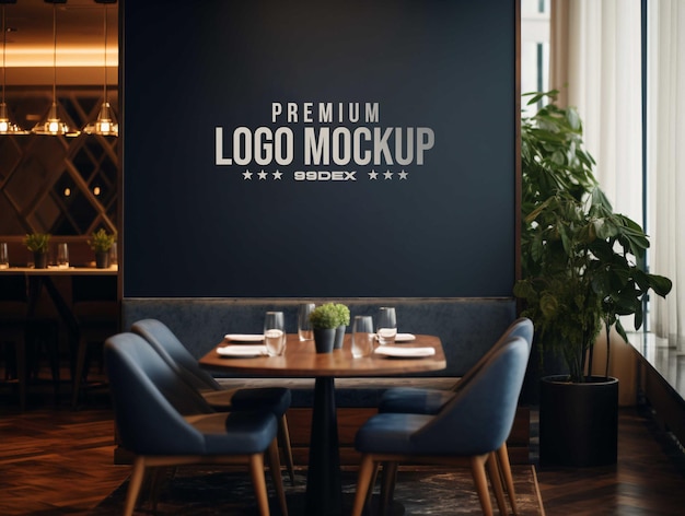 Mockup del logo del muro del ristorante PSD