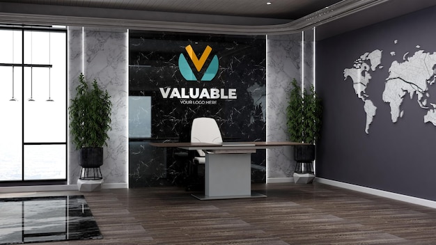 mockup del logo della parete nel moderno ufficio receptionist o reception