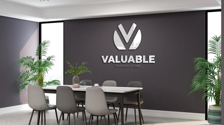 mockup del logo nella sala riunioni dell'ufficio minimalista