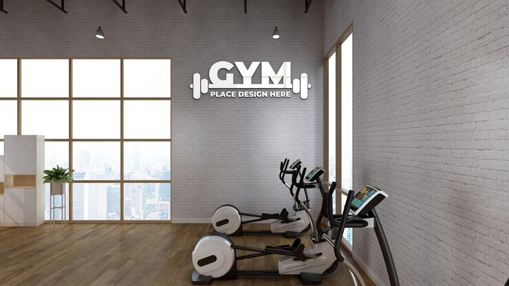 mockup del logo sportivo da parete nella moderna palestra