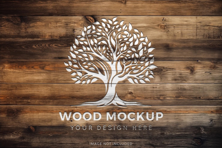 PSD mockup del logo su uno sfondo di legno
