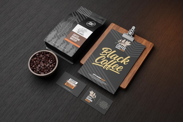 Mockup del marchio del caffè in tema nero