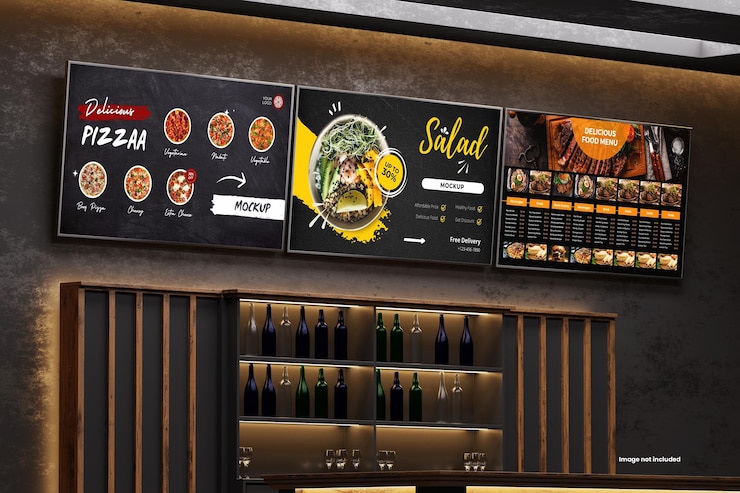 Mockup del menu digitale dello schermo TV