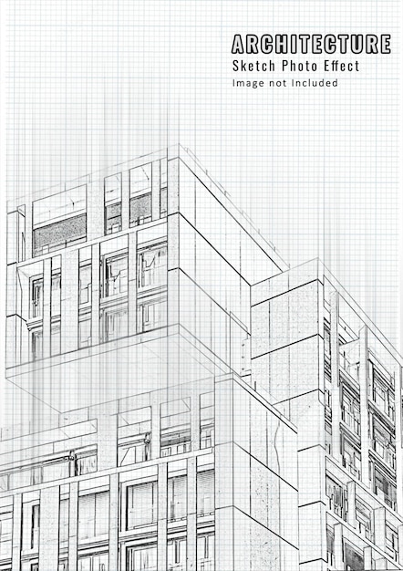 Mockup del modello di effetto fotografico di schizzo di architettura