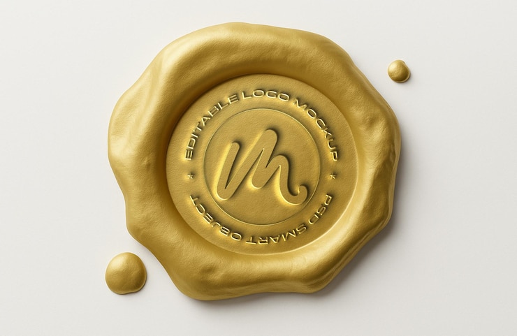 PSD mockup dell'elegante logo del sigillo di cera d'oro