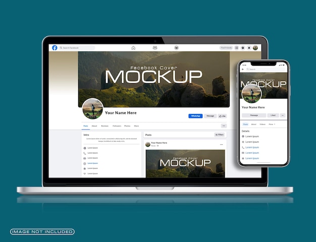 mockup dell'immagine di copertina di Facebook sui social media nel dispositivo
