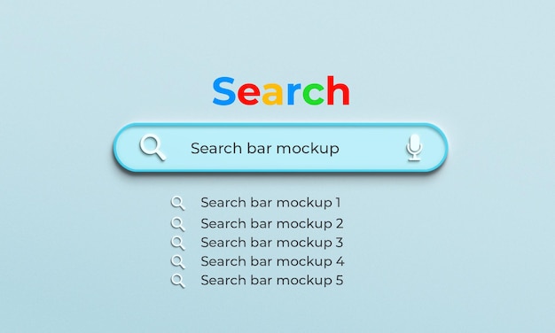 Mockup dell'interfaccia del sito Web della barra di ricerca con rendering 3d minimo