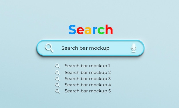 Mockup dell'interfaccia del sito Web della barra di ricerca con rendering 3d minimo