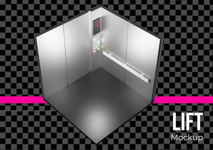 PSD mockup dell'interno dell'ascensore - rendering 3d